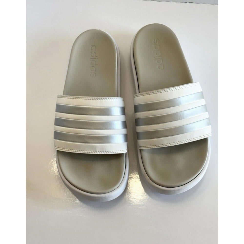 Adidas Adilette Platform Sandal IE9703 Women's 9 White/Metallic Comfort Slides - Picture 3 of 15